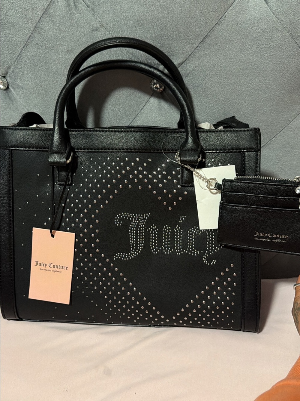 Juicy Couture Black Studded Satchel with Cardholder